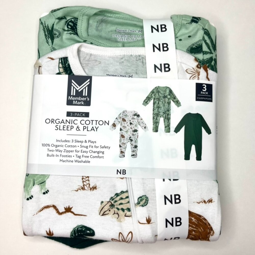 Member's Mark Baby Newborn 3-Pack Organic Cotton Soft Sleep And Play Sleepers